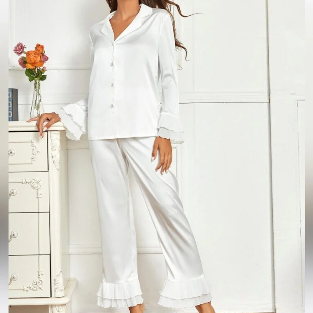 SATIN RUFFLE PAJAMA SET! - Picture 2 of 3